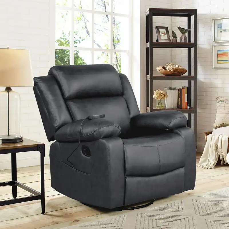 

Manual Swivel Recliner with Massage and Heat, Black Faux Leather