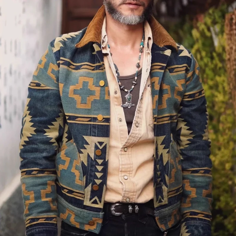 RRL 30-летие в западном стиле жаккардовая джинсовая куртка американском ретро