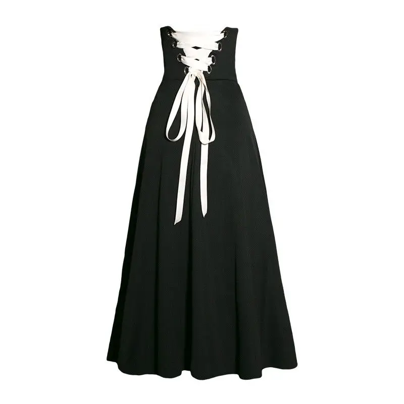 

Elegant Vintage Victoria Style High Waist Long Skirts for Women Black Goth Skirt Ladies Clothes Pleat Maxi Skirt 2022