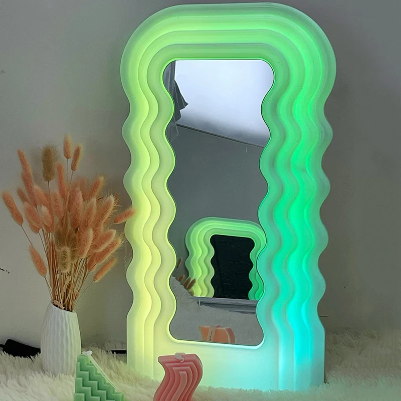 

Wavy Mirror Home Decor Table Lighting Decoration LED Bluetooth Controller Makeup girls Mirror Night Light cool home furniture