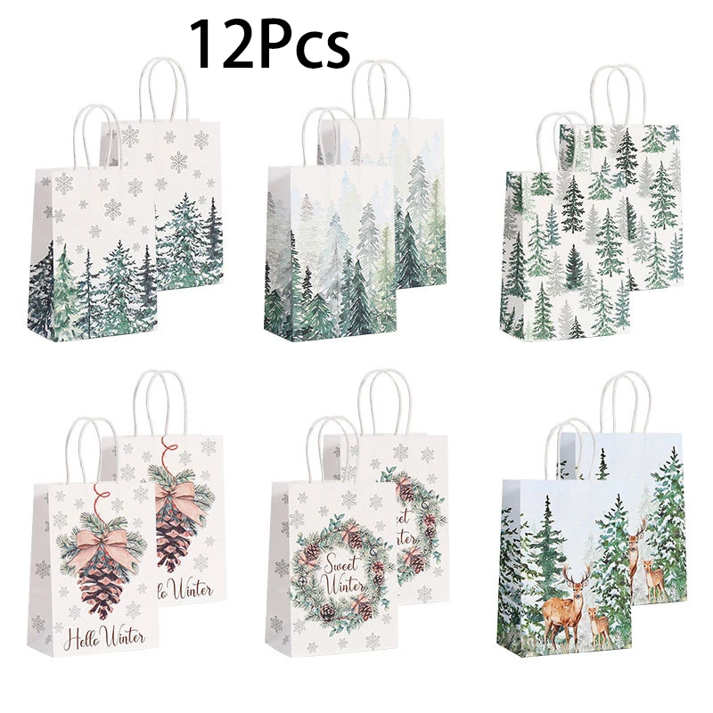 

Бумажные пакеты для подарков зимняя тематика 12 шт