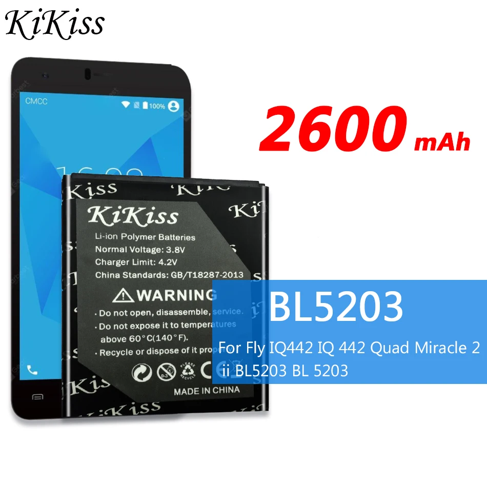 

For Fly IQ442 BL5203 High Capacity Battery 2600mAh For Fly IQ442 IQ 442 Quad Miracle 2 ii BL5203 BL 5203 Smart Phone