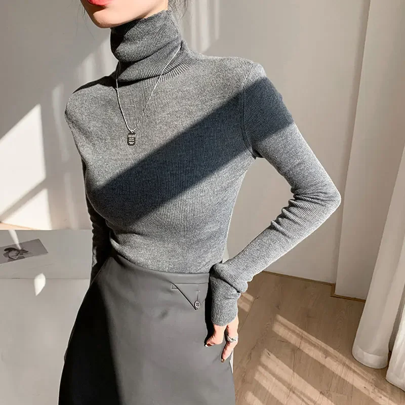 Black Knit Base Layer Top Women's Autumn/Winter Soft Supple High-End Feel Tight Inner Polo/Turtle Neck Sweater