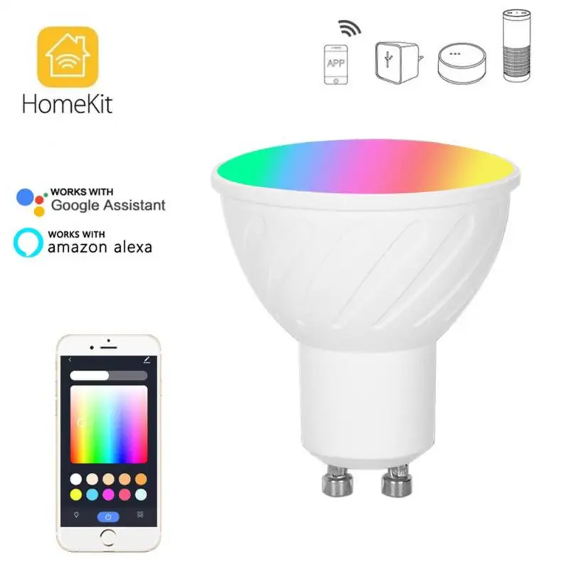 

Умная лампа с Wi-Fi и голосовым управлением, 5 Вт, RGB + CW + WW