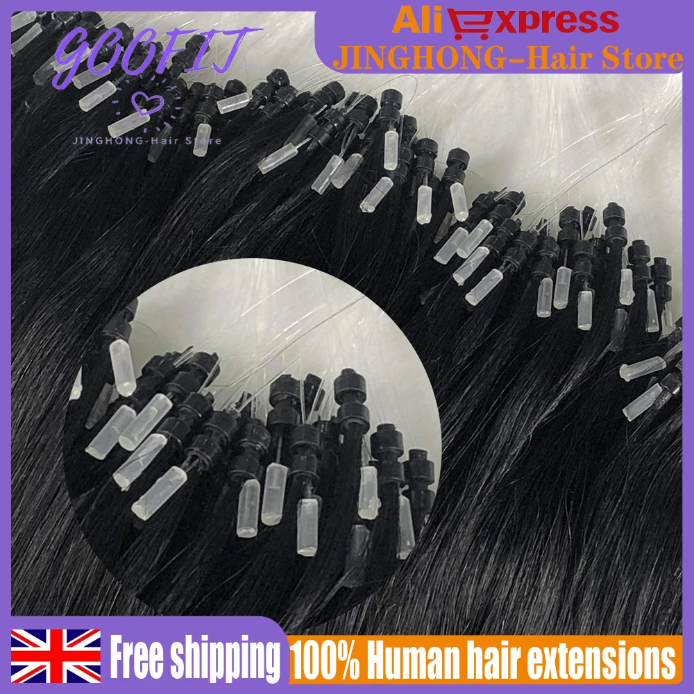 GOOFIT 100% Human Hair Extensions Double Drawn Micro Loop Remy Human Hair Extensions Micro Ring 14''-24''