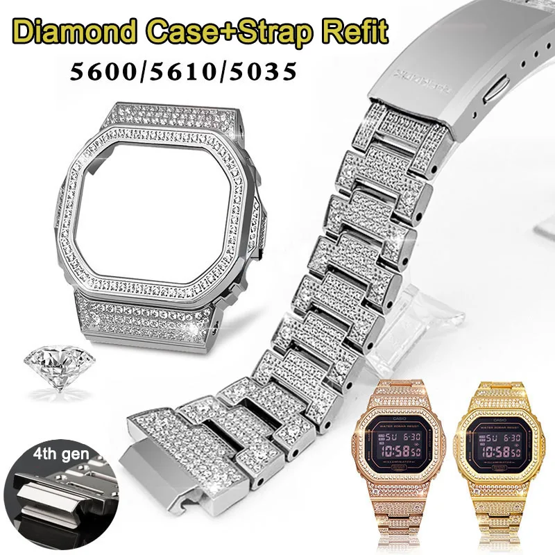 

5600/5610/5035mm Steel Watch Bezel Strap with Diamond for Casio G Shock DW5600 GW5000 GLX5600 GW-M5610 Watch Diamond Band Case
