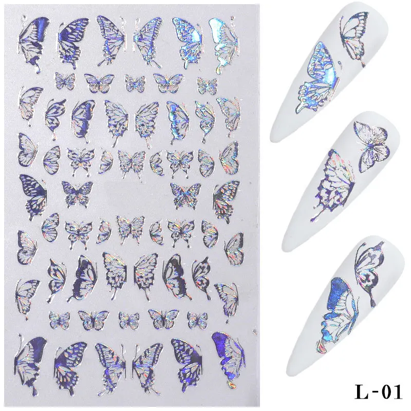 

1pc Holographic 3D Butterfly Nail Art Stickers Adhesive Gold Silver Hollow Butterfly Sliders DIY Nail Decals Wraps Decorations