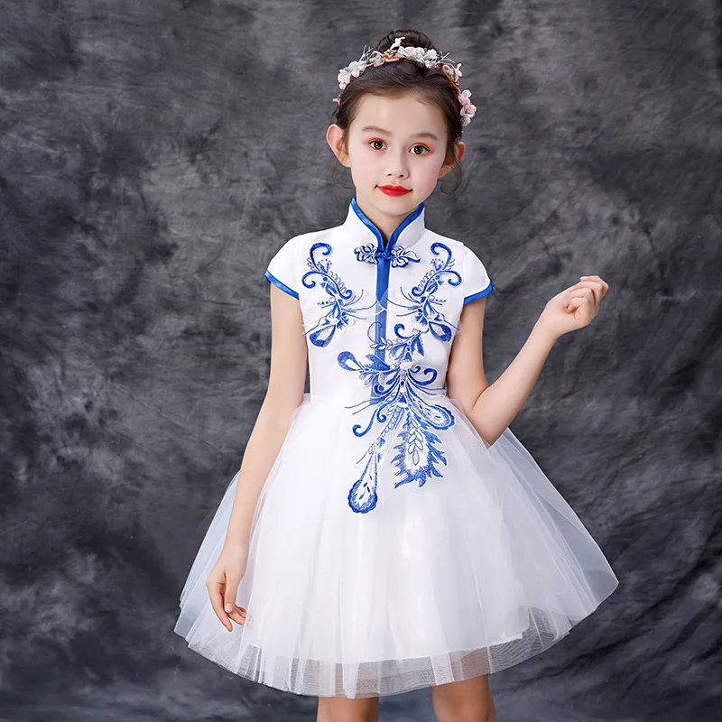 

Girls Clothes Chinese Style Embroidery Poncho Dress Stage Catwork Costome Boys Hip-hop Performance Suit Streetwear Formal Attire