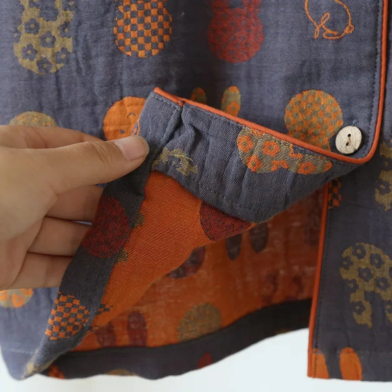 Фото 2026 Весна Novo Casal Shorts de Manga Curta Duas Peças Conjunto de 100% Algodão Crepe Tecido Homens e Mulheres Grande Homewear №4