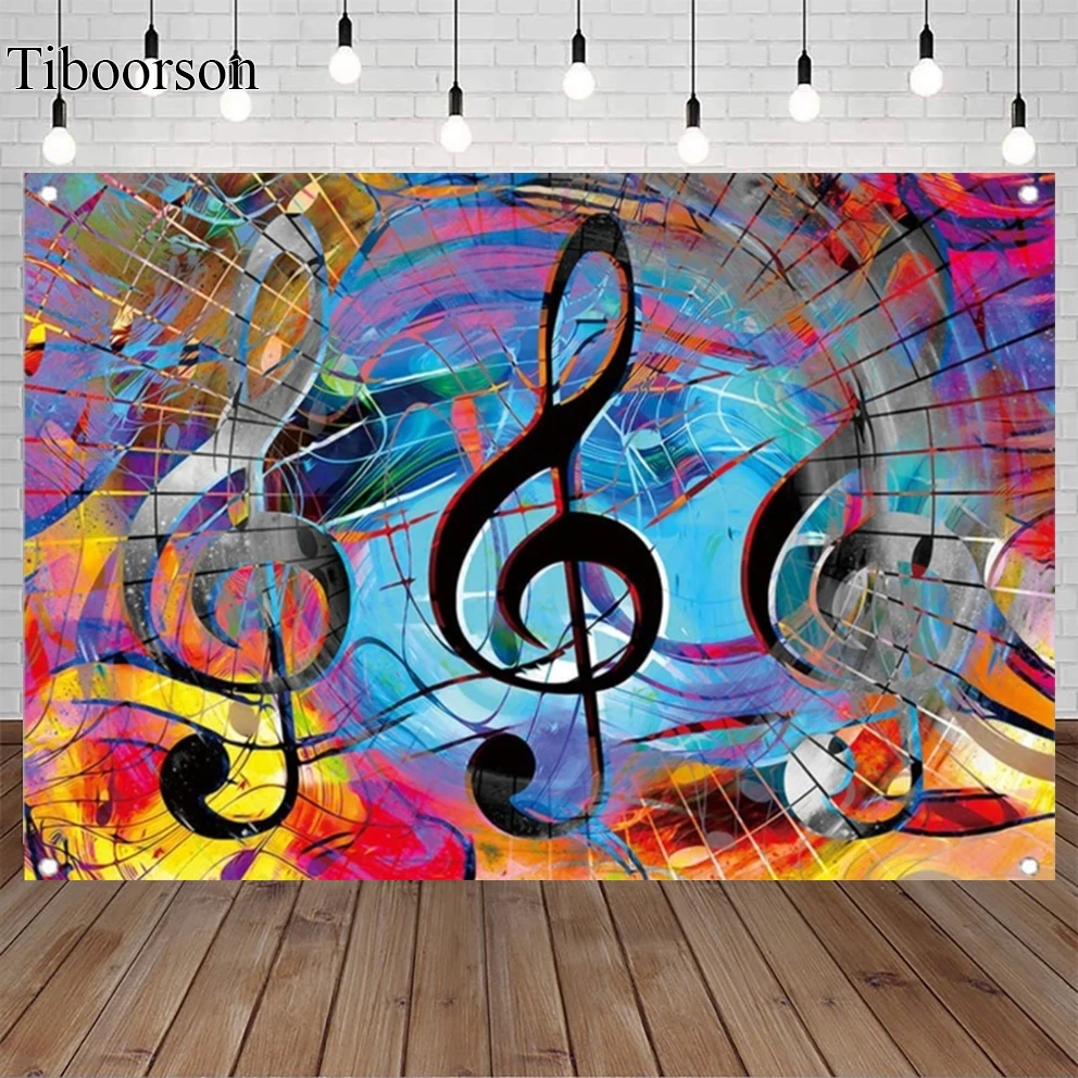 

Musical Party Photography Backdrop Psychedelic Musical Note Piano Music Stage Art Studio Banner Background Decoration Backdrop