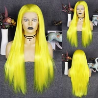 jt synthetic 30in 13x3 lace front wigs natural hairline fluorescent yellow colored straight wig for black women hollywood party