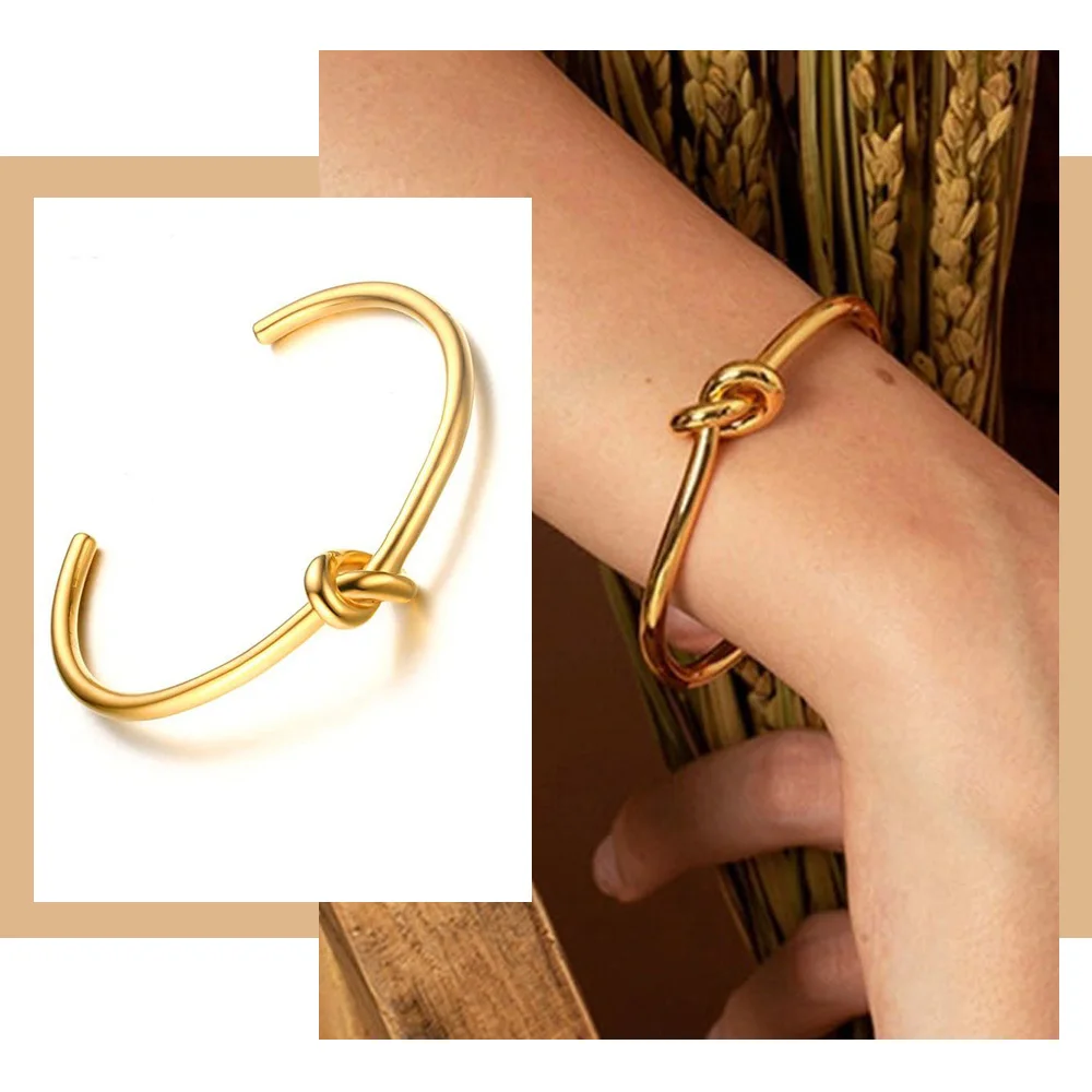 

Trendy Round Circular Open Knot Cuff Bangle Bracelets For Women Elegant GoldColor Jewelry Noeud Armband Pulseiras