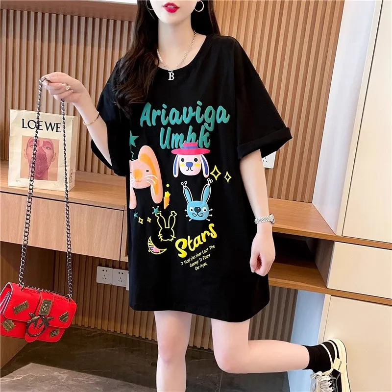 Хлопковая футболка с коротким рукавом и мультяшным принтом женская летняя новая