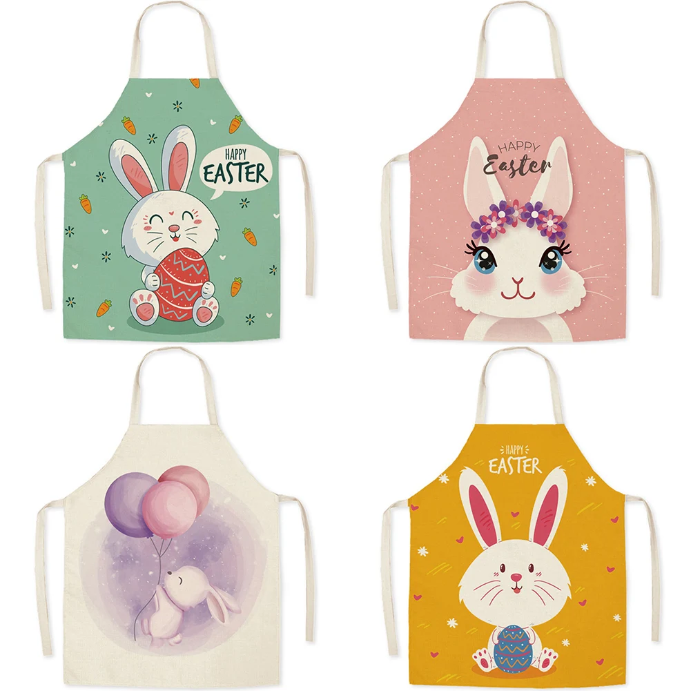 

Kitchen Apron Cute Cartoon Printed Rabbit Apron Wipeable Waterproof Oil-Proof Apron Sleeveless Linen Adult Childs Aprons