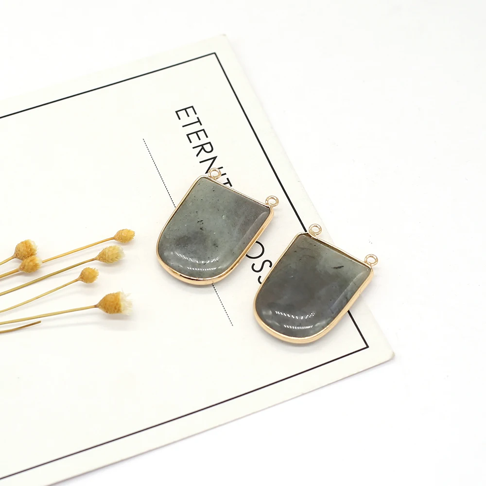 

Natural Stone Pendants Rectangle Double Loop Flash Labradorite Stone Ornament Charms for Jewelry Making Women Gift Accessories