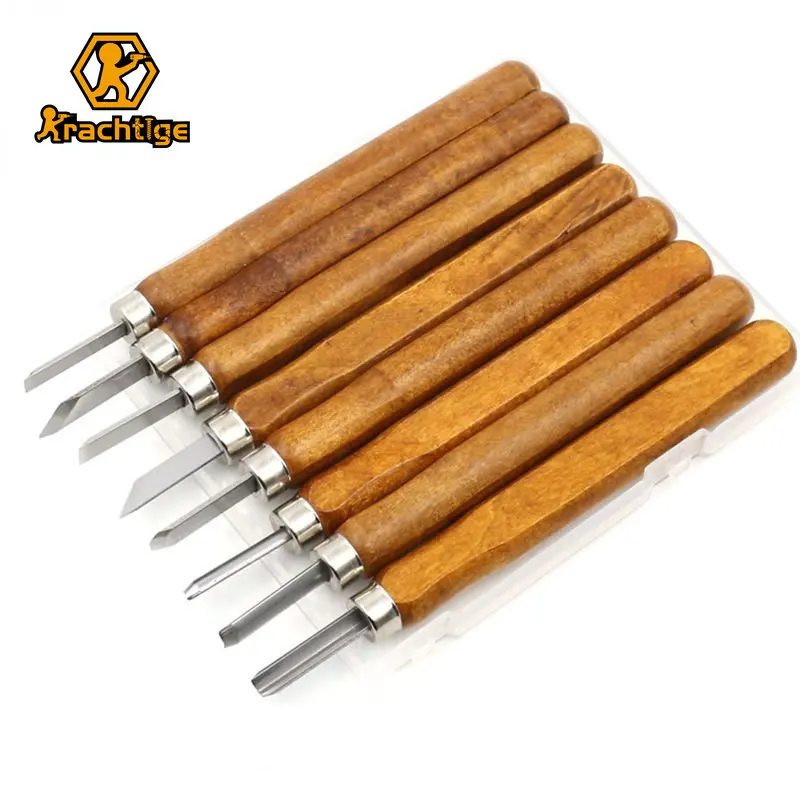 Krachtige 8pcs Wood Carving Tools Set Mini Chisel Asstorted Knife Steel Blades With Pine Hand Handle /Imitation mahogany W/ box