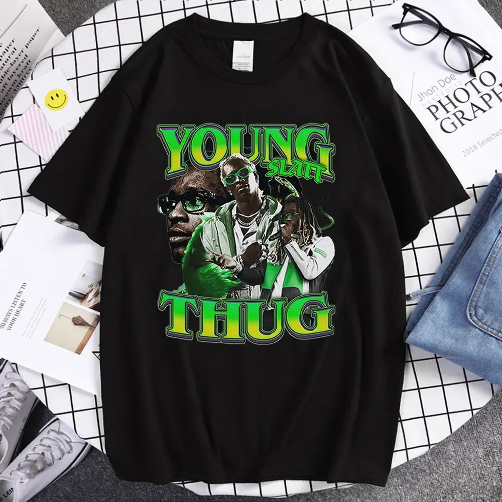

Футболка Young Thug унисекс в стиле хип-хоп/рэп, тенниска оверсайз из чистого хлопка с графическим принтом для мужчин и женщин, крутая уличная од...