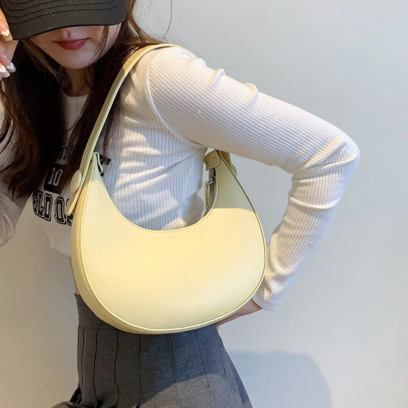 Solid Color Fashion Shoulder Bag for Women PU Leather Trend Versatile Handbags Underarm Bags Lady Sweet Tote with Zipper
