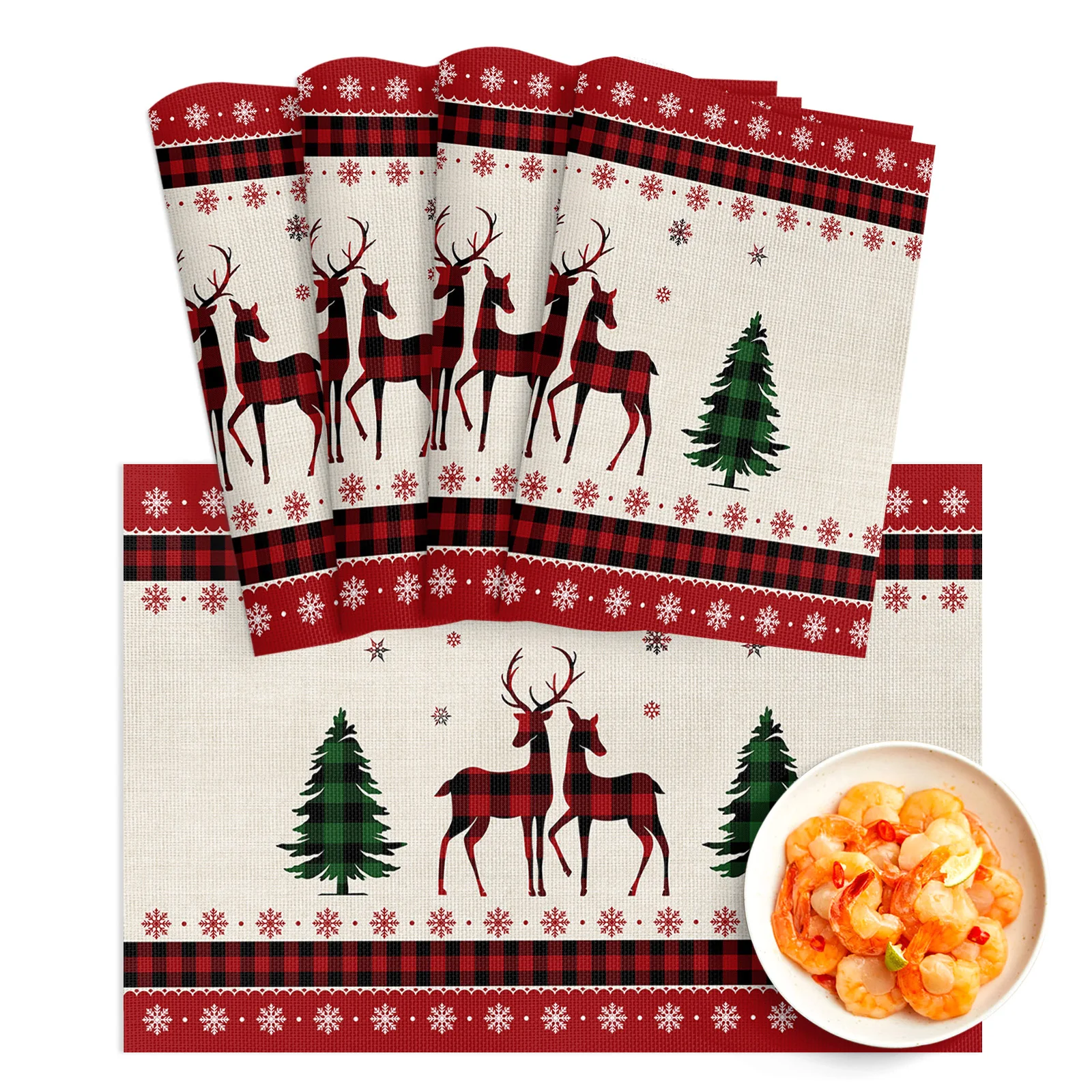 

4/6Pcs PVC Placemats Red Plaid Snowflake Elk Christmas Tree Dining Disc Pads Bowl Coasters Plate Bar Kitchen Coffee Table Mat