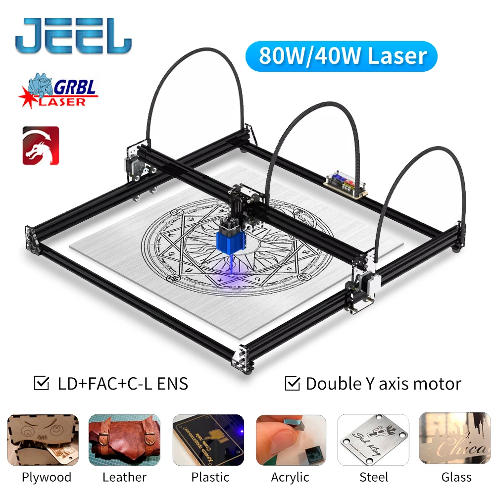Laser Engraver 40W/80W CNC Laser Cutter Engraver DIY Laser Logo Printer For Metal Engraving Machine Tools,65*65 cm Work Area
