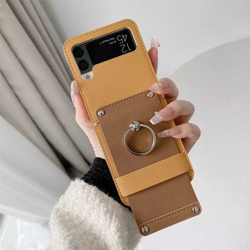 luxury ring case for samsung galaxy z flip 3 2022 fashion leather anti knock phone protective cover coque for z flip3 5g f7110 free global shipping