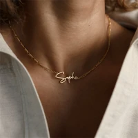 customized name necklaces for men women personalised handwritten font figaro chain gold choker necklace nameplate jewelry gift