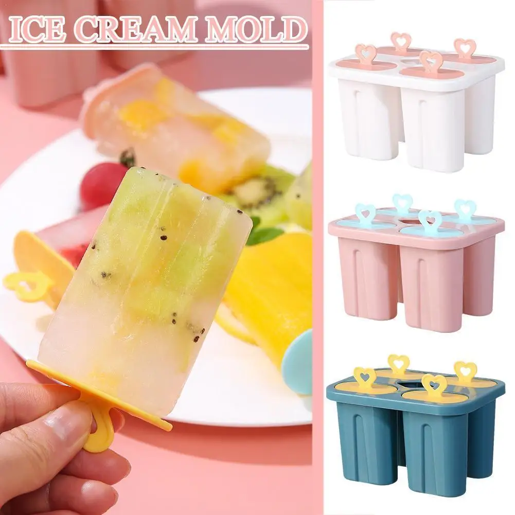 

Ice Cream Mold 4 Cells Diy Homemade Ice Box With Plastic Cube Ice-lolly Stick Ice Juice Freezer Mold Tray Diy Maker Summer T7k2
