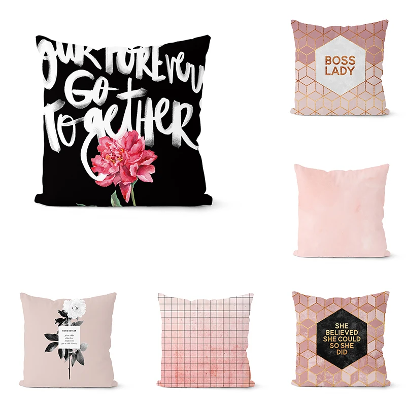 

45X45CM Pink Bling Dots Letter Brief Throw Sofa Cushion Case Bed Pillow Cover Home Decor Car Cushion Cover Pillow Case