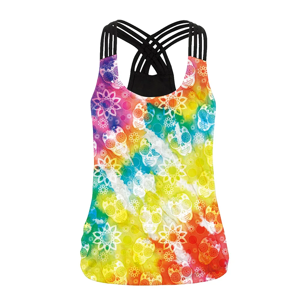 Women Sport Vest Colorful Sleeveless Shirt Print Yoga Tops Elastic Slim Running Undershirt Quick Dry Gym Fitness Tank Top Female