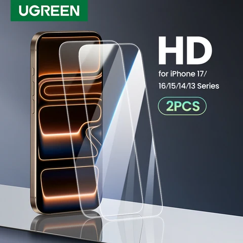 UGREEN 2 шт. Защитная пленка для экрана для iPhone 17 16 15 14 13 12 Pro Max Закаленное стекло для iPhone 16 Plus Защитные пленки для экрана 15pro