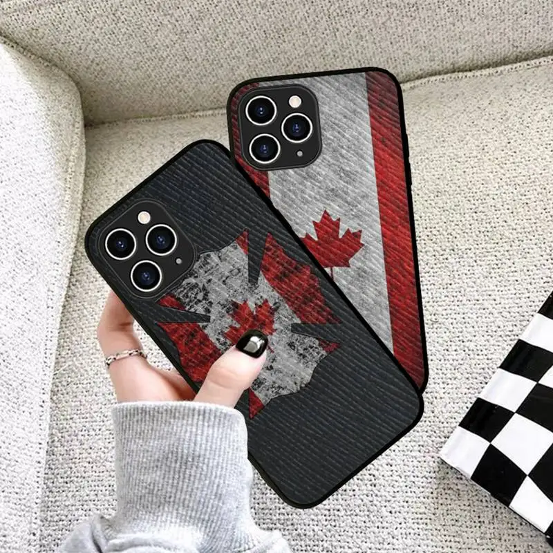 

FHNBLJ Canada flag Phone Case Hard Leather Case for iPhone 11 12 13 Mini Pro Max 8 7 Plus SE 2020 X XR XS Coque