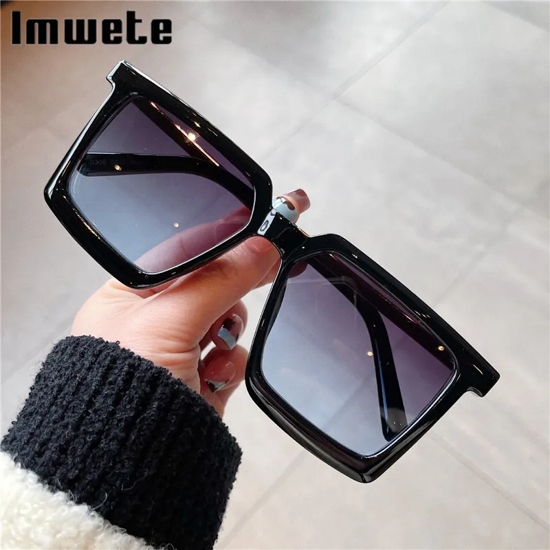 

Женские и мужские большие очки Imwete, винтажные большие квадратные солнцезащитные очки с черной оправой UV400, 2022