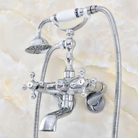 polished chrome brass 3 38 tub mount clawfoot tub faucet mixer tap with hose spray wall mounted dual cross handles mqg418