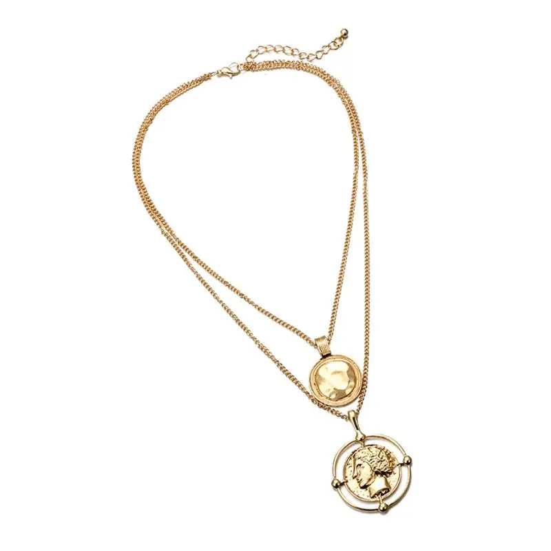 

Gold Portrait Coin Queen Head Necklace Collarbone Chain Necklace Jewelry