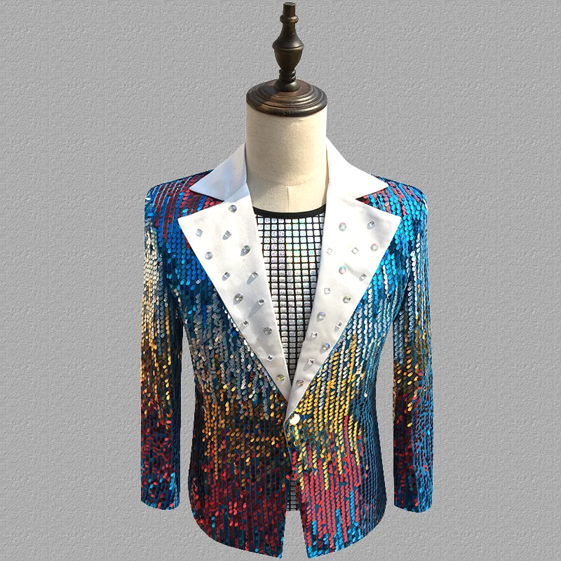 Sequins Blazer Men Suits Tassel Jacket Stage Personality Singers Clothes Dance Star Style Dress Punk Rock Masculino