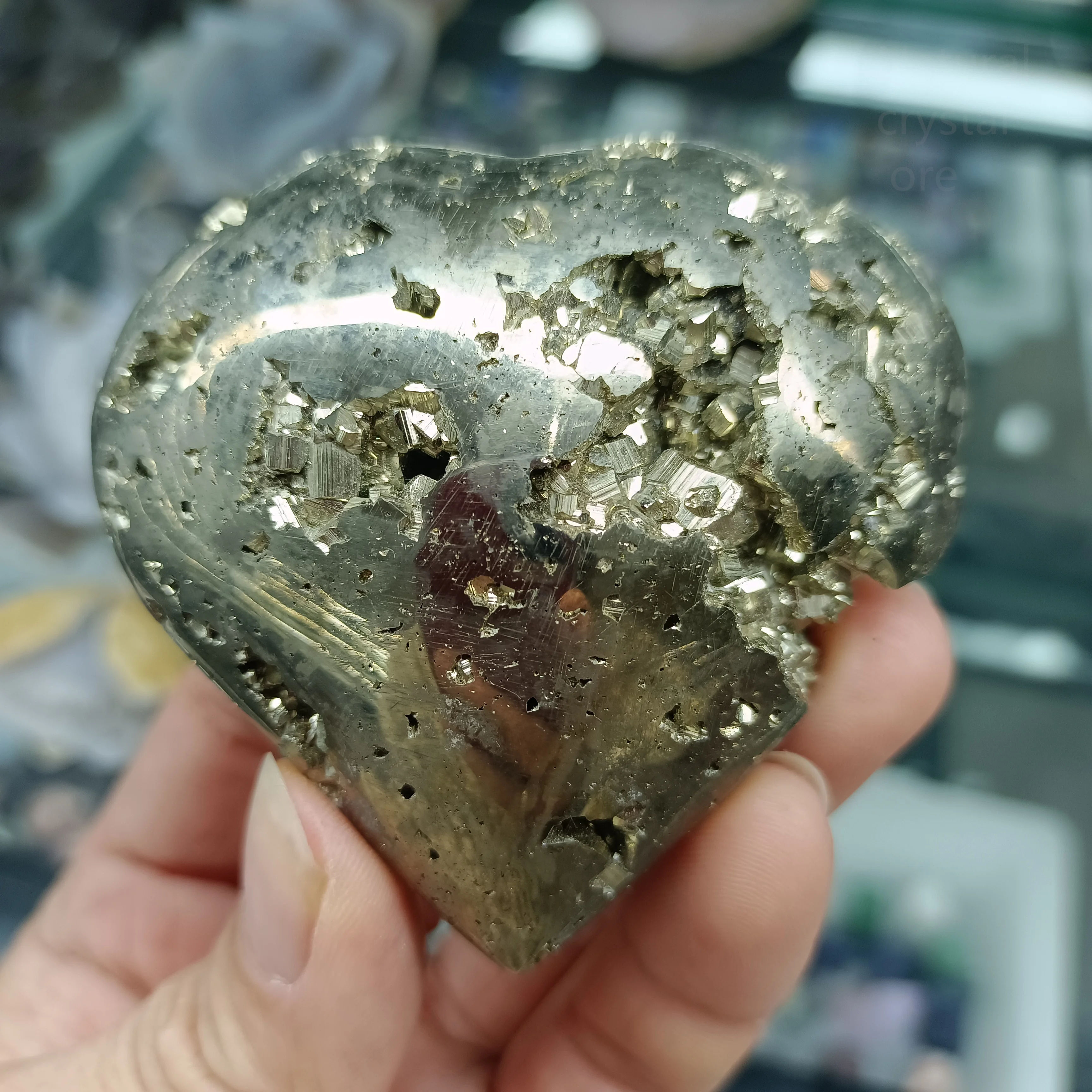 

Natural Pyrite Sculpting Heart Quartz Crystal Mineral Reiki Treatment Home Office Demagnetization Decorative Meditation Gem