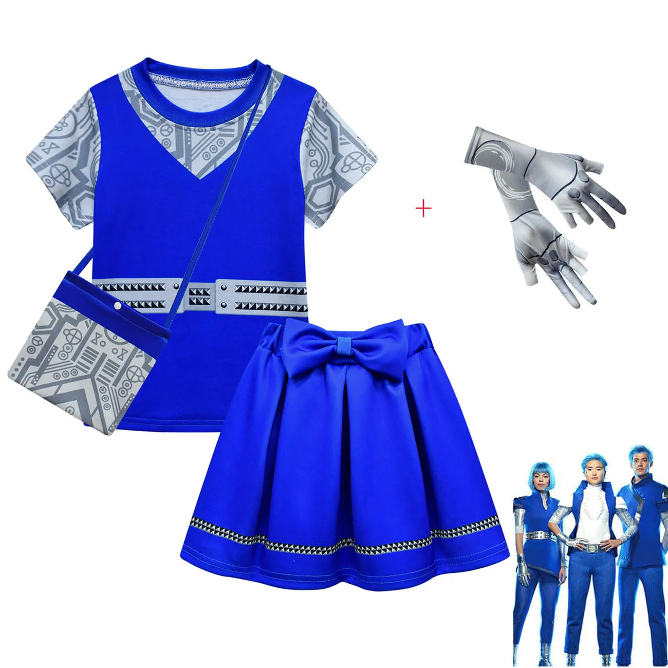 

Детский костюм для косплея Эддисона «зомби 3», голубая футболка с коротким рукавом и юбка, комплект с сумкой, подарок на день рождения, летня...