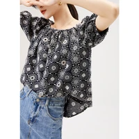 off shoulder blouse women fashion high quality design summer puff sleeve beach style cotton embroidery floral blusa mujer