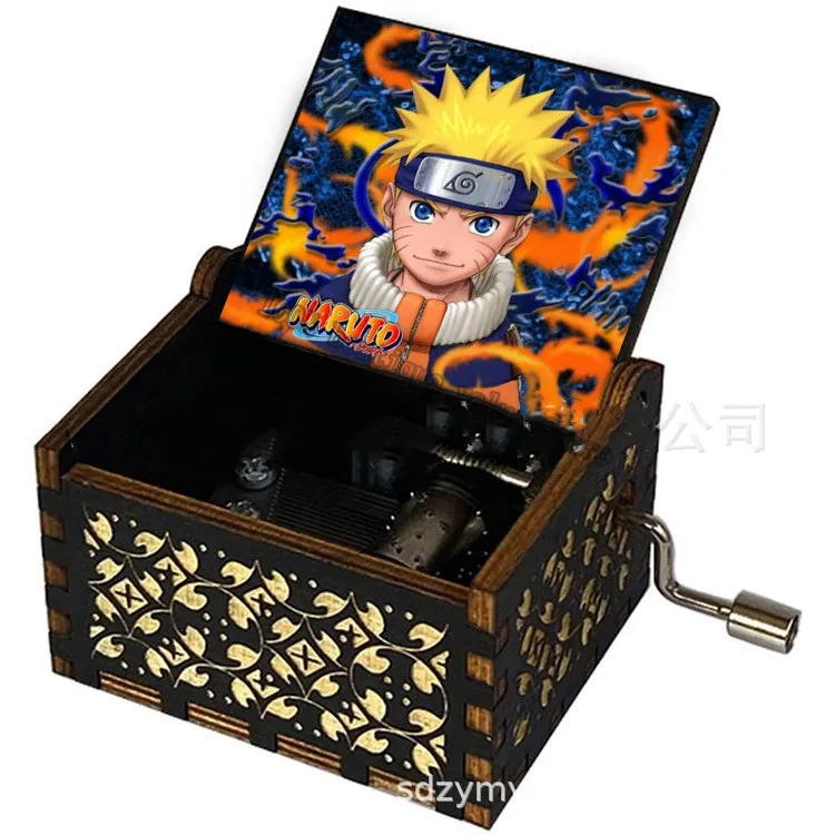 Музыкальная шкатулка Наруто деревянная с УФ-гравировкой ручкой детские