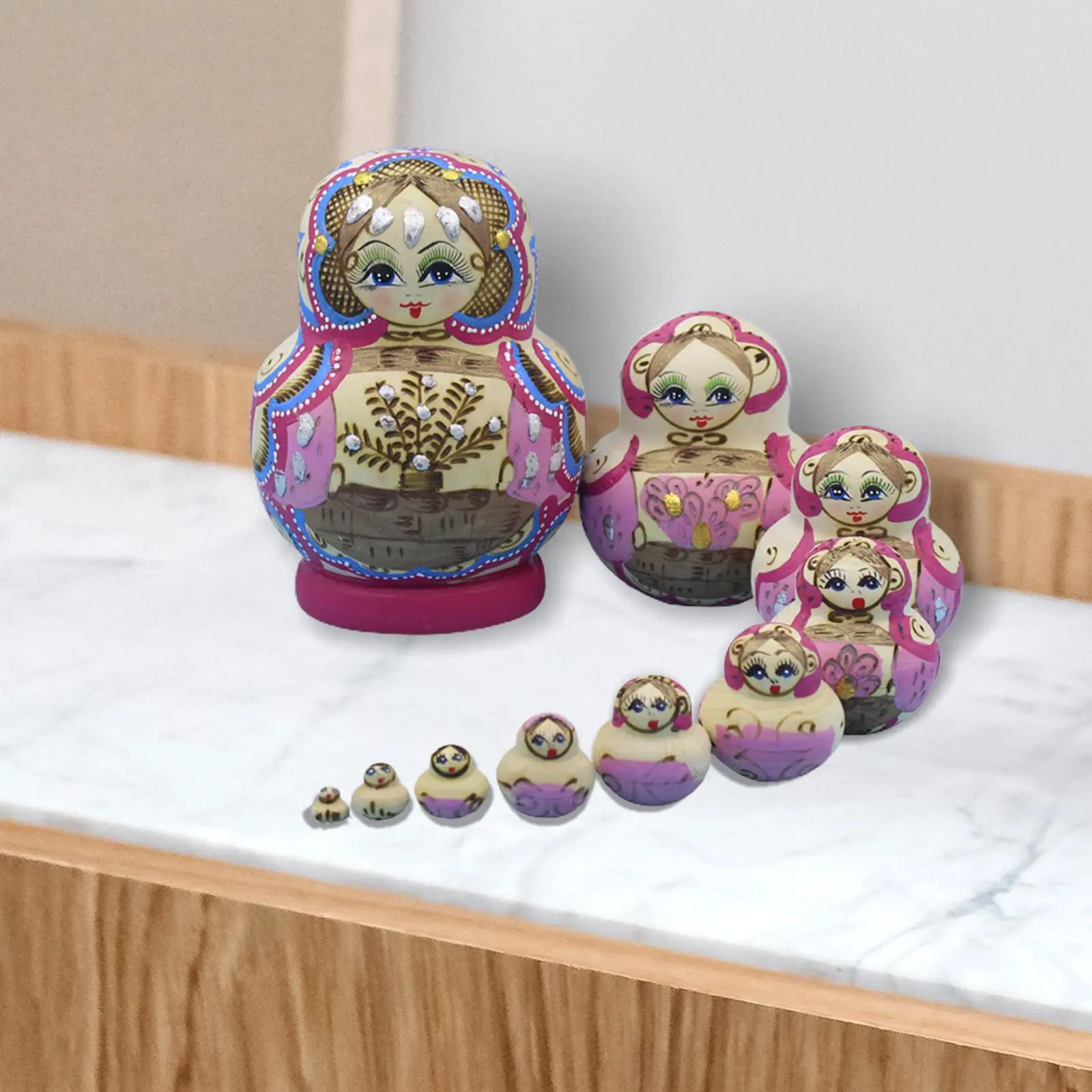 

10x Matryoshka Gift Wooden Stacking Dolls for Desktop Living Room Decor