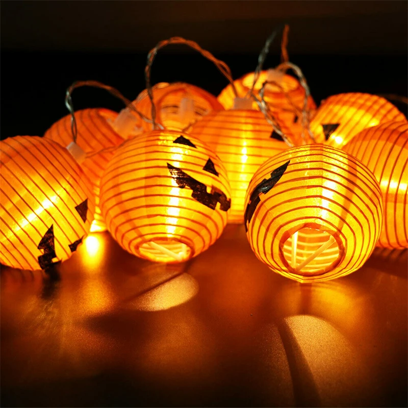 

6/10/20LED Pumpkin String Lights DIY Halloween Pumpkin Hanging Paper Lantern Light Lamp for Halloween Party Festival Decorations