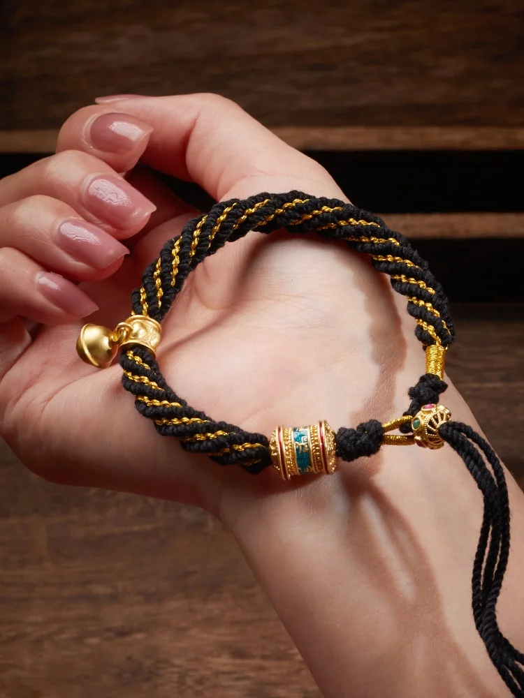 Тонкое вязание ручной работы Tashi Tibetan Sle Carrng Strap Sand Gold Bell Ancient Woven High Quali Silk Cotton Th...