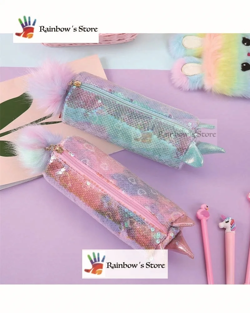

Двусторонний Блестящий милый чехол для карандашей в виде единорога для девочек; Женская розовая сумка для канцелярских принадлежностей; За...