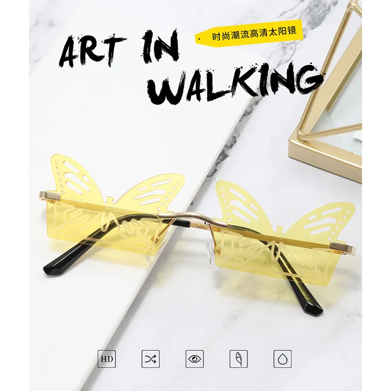 

Fashion Butterfly Sunglasses for Women Brand Design UV Protection Metal Rimless Sunglasses Eyewear Decorations Hip Hop Shades