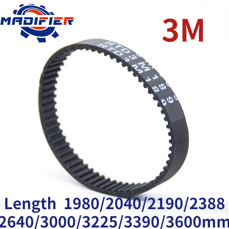 Резиновый Ремень ГРМ HTD3M, длина 1980/2040/2190/2388/2640/3000/3225/3390/3600 мм, подходит для колеса с широким шагом 10/15 мм, 3 мм