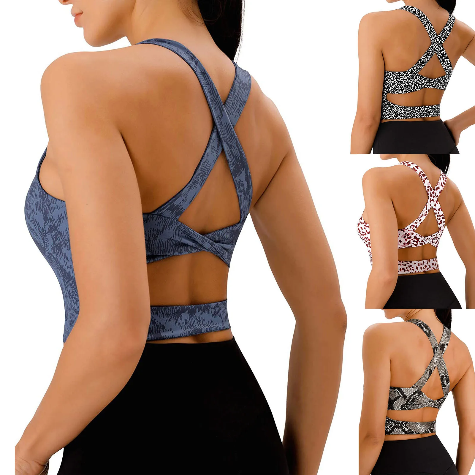 

Camo Seamless Sports Bra For Women Gym Criss-Cross Back Padded Sports Bras Medium Support Yoga Bra Top Workout Sport Brassiere