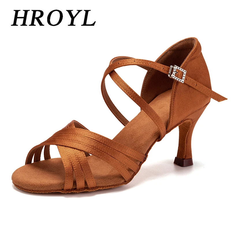 

HROYL Latin Dance Shoes for Women Girls Ladies Satin Ballroom Modern Tango Dancing Shoes Salsa Practice Shoes Sandals Training