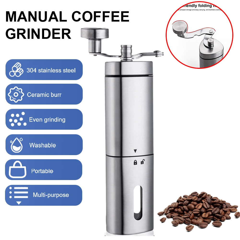 

Manual Coffee Grinder Stainless Steel Hand Coffee Grinder Adjustable Setting Ceramic Burr No Power Grinder for Espresso Herb Nut