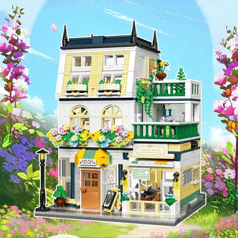 ZHE GAO Mini City Street View Флорист Строительные блоки Цветочный магазин с огнями MOC Набор