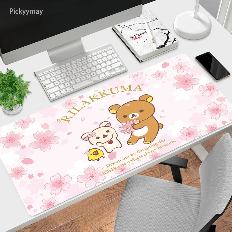 

Cute Cartoon Rilakkuma Gaming Mouse Pad Kawaii Pink Hd Print Computer Gamer Mousepad Laptop Keyboard Table Carpet Locking Edge